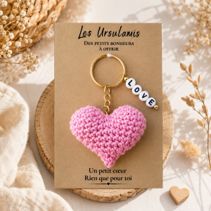 Porte-clés cœur personnalisé, prénom ou mot jusqu’à 6 lettres, cœur crocheté fait main.